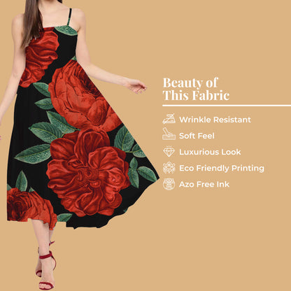 Black And Red Floral Pattern Digital Print Japan Satin Fabric