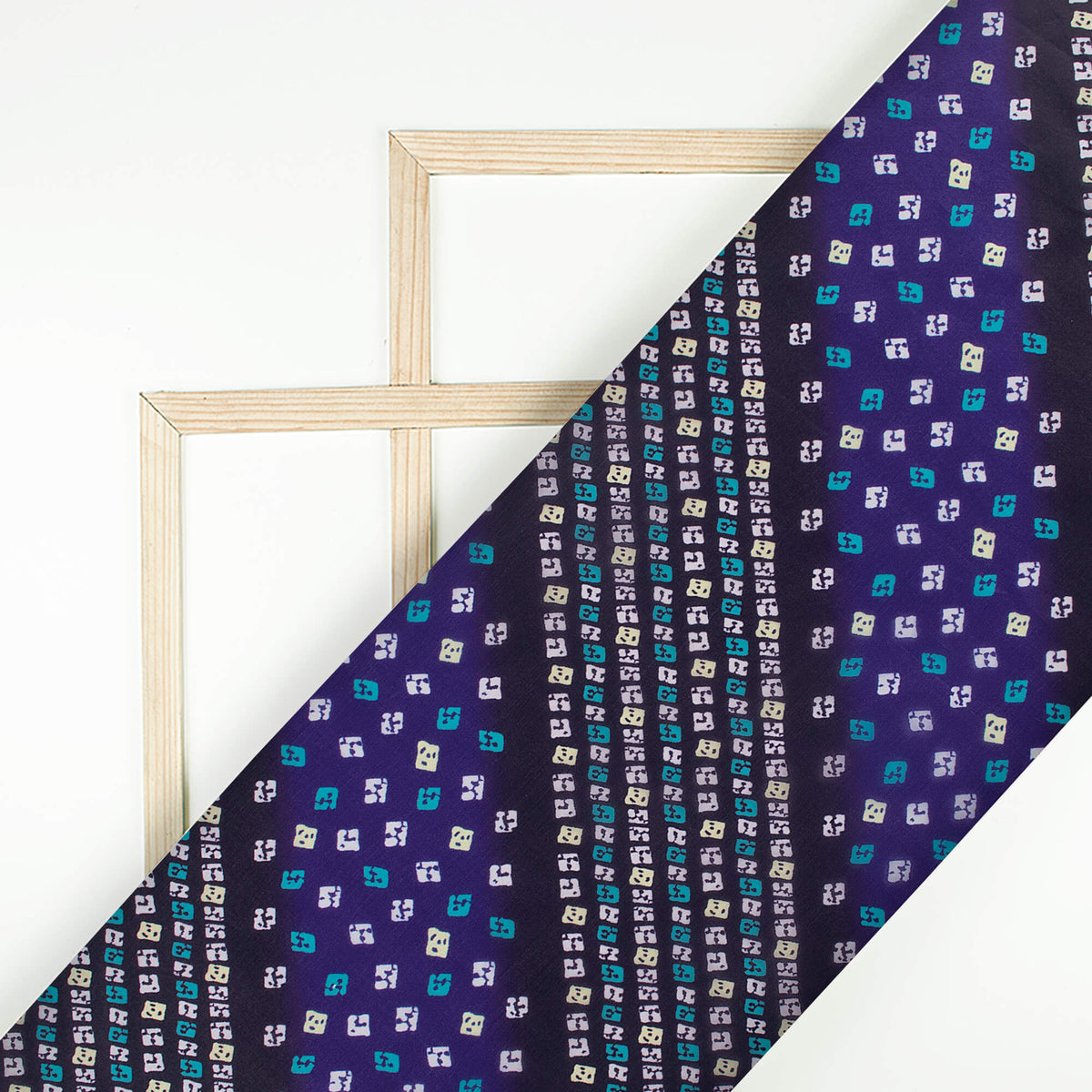 Royal Blue And Black Bandhani Pattern Digital Print Organza Satin Fabric