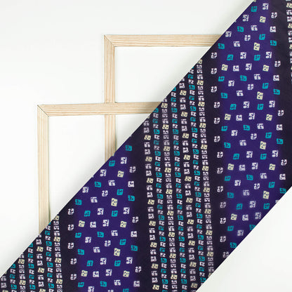 Royal Blue And Black Bandhanii Pattern Digital Print Organza Satin Fabric