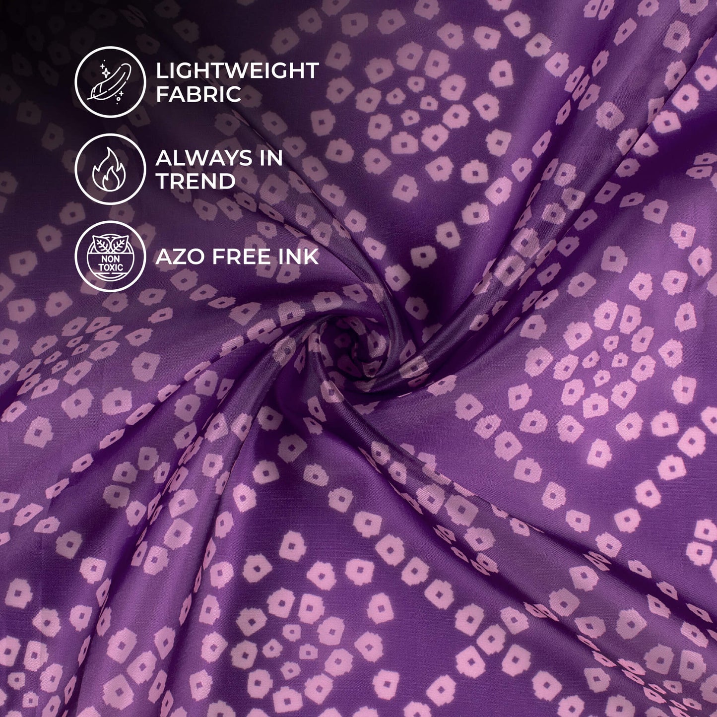 Grape Purple And White Bandhani Pattern Digital Print Organza Satin Fabric