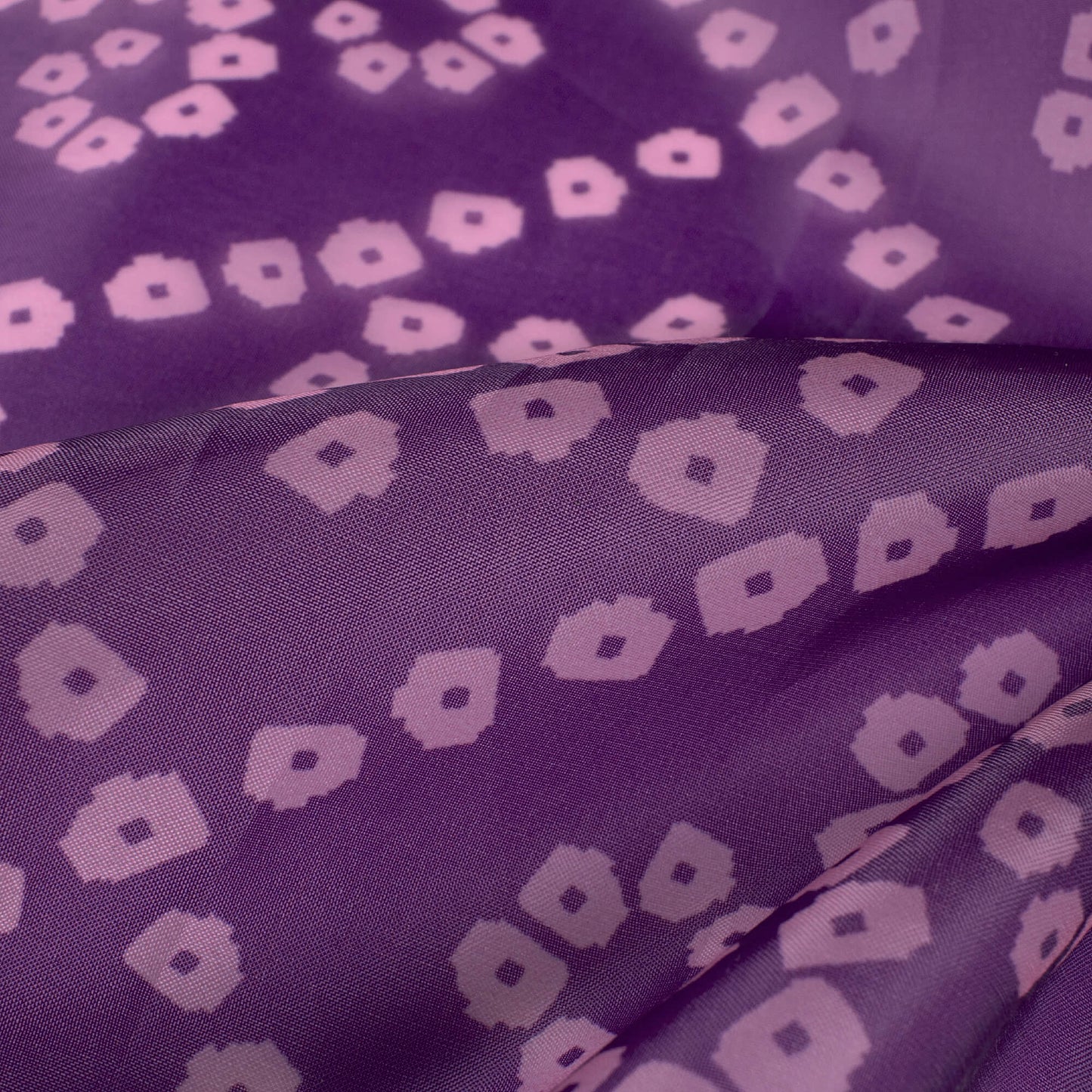 Grape Purple And White Bandhani Pattern Digital Print Organza Satin Fabric