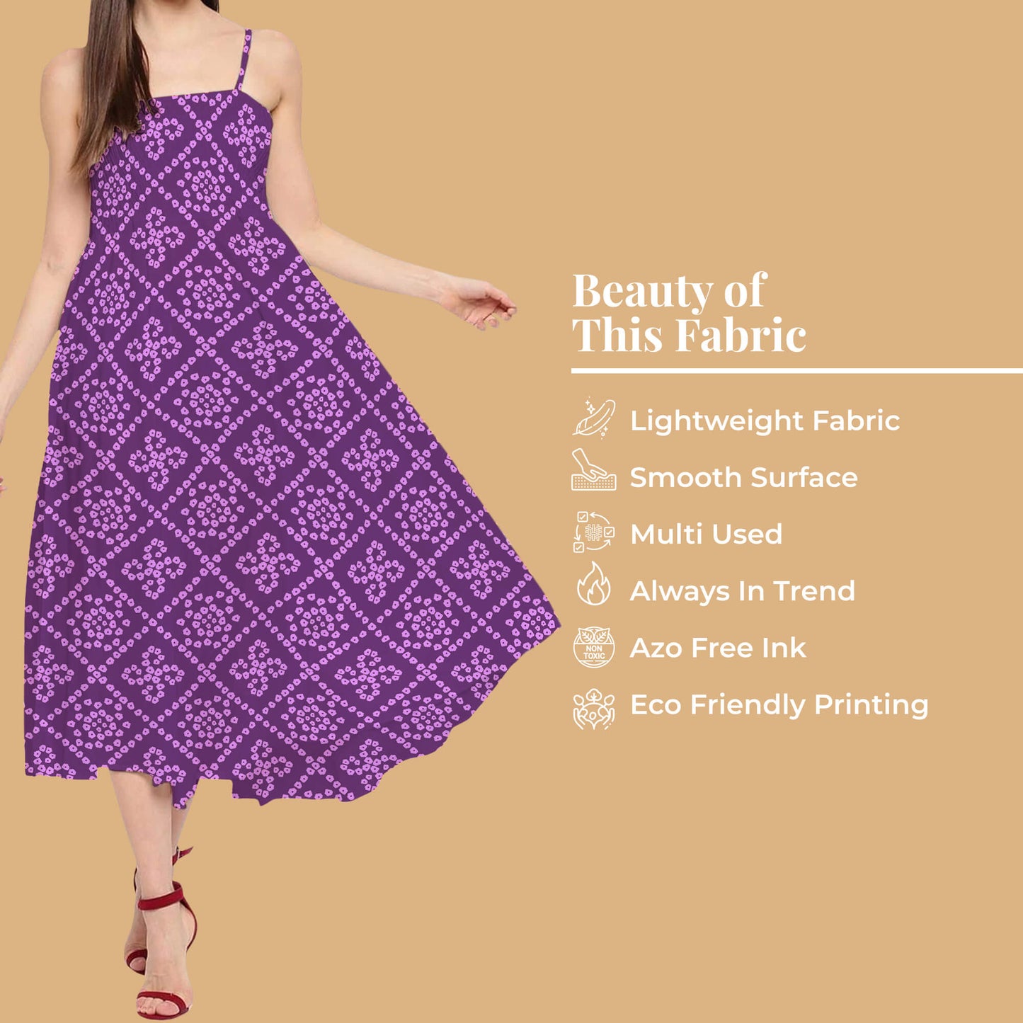 Grape Purple And White Bandhani Pattern Digital Print Organza Satin Fabric