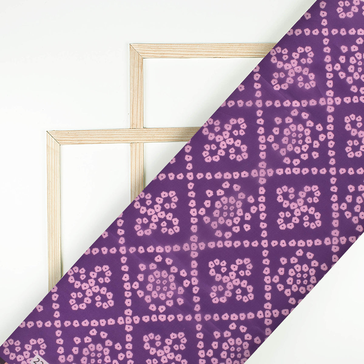 Grape Purple And White Bandhani Pattern Digital Print Organza Satin Fabric