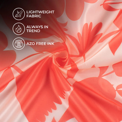 Vermilion Red And Off White Floral Pattern Digital Print Organza Satin Fabric