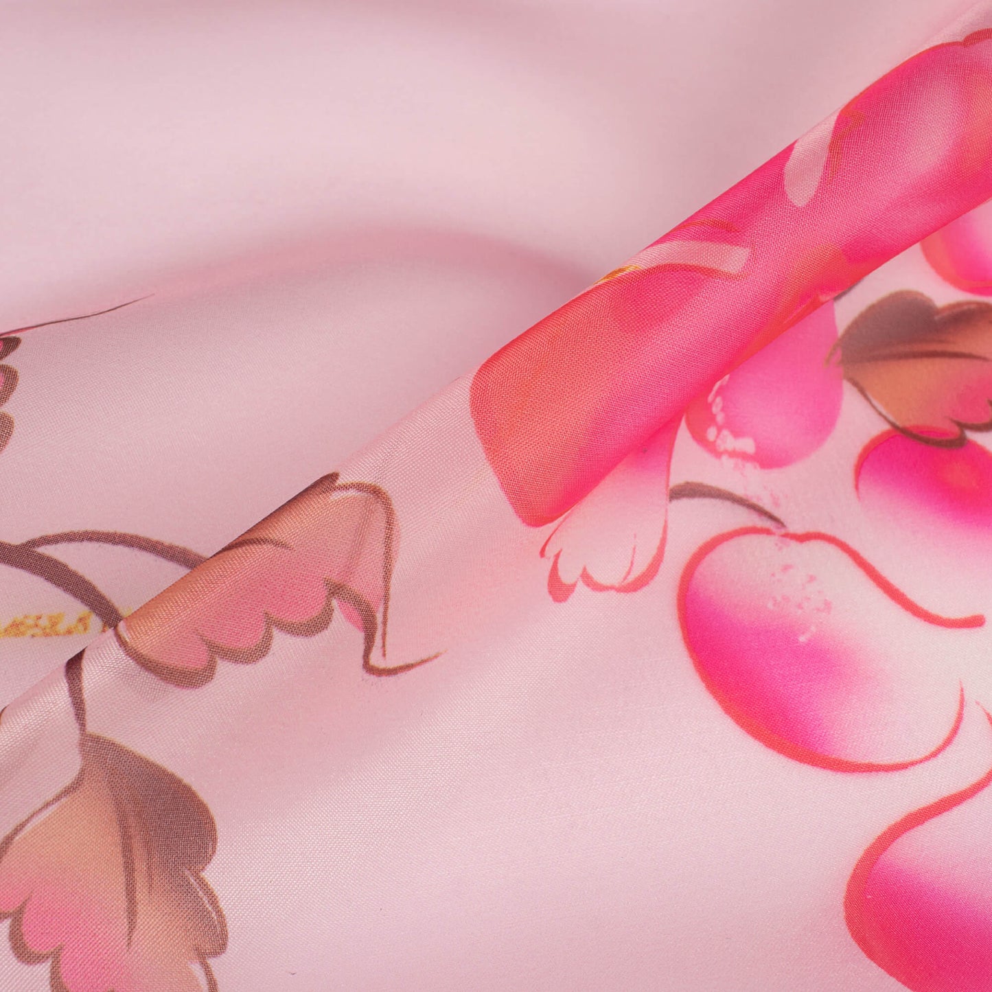 Baby Pink Floral Pattern Digital Print Organza Satin Fabric