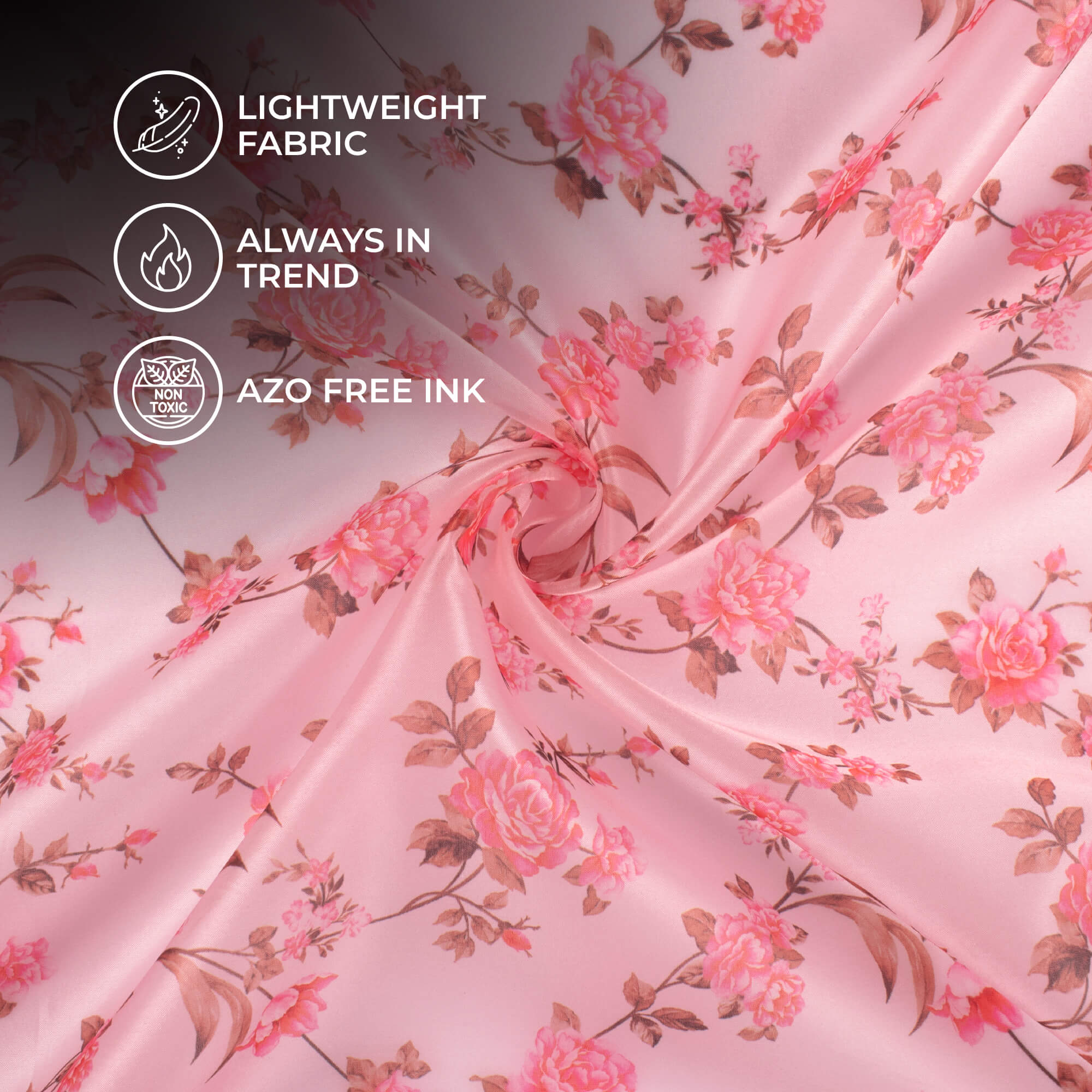 Baby Pink And Brown Floral Pattern Digital Print Organza Satin Fabric ...