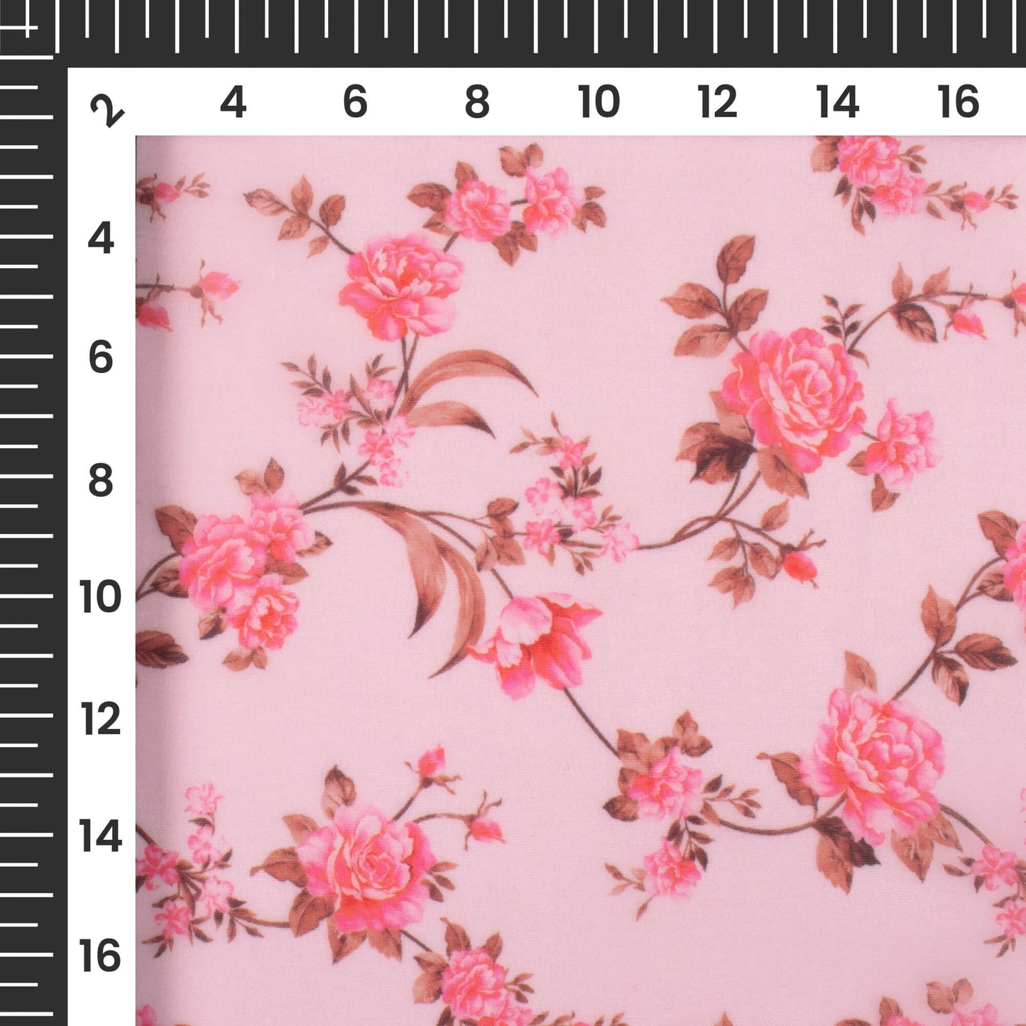 Baby Pink And Brown Floral Pattern Digital Print Organza Satin Fabric