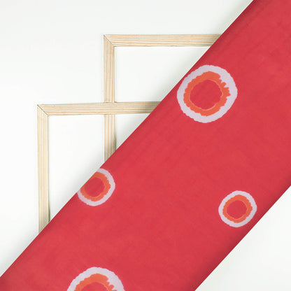 Vermilion Red And White Shiiborii Pattern Digital Print Organza Satin Fabric