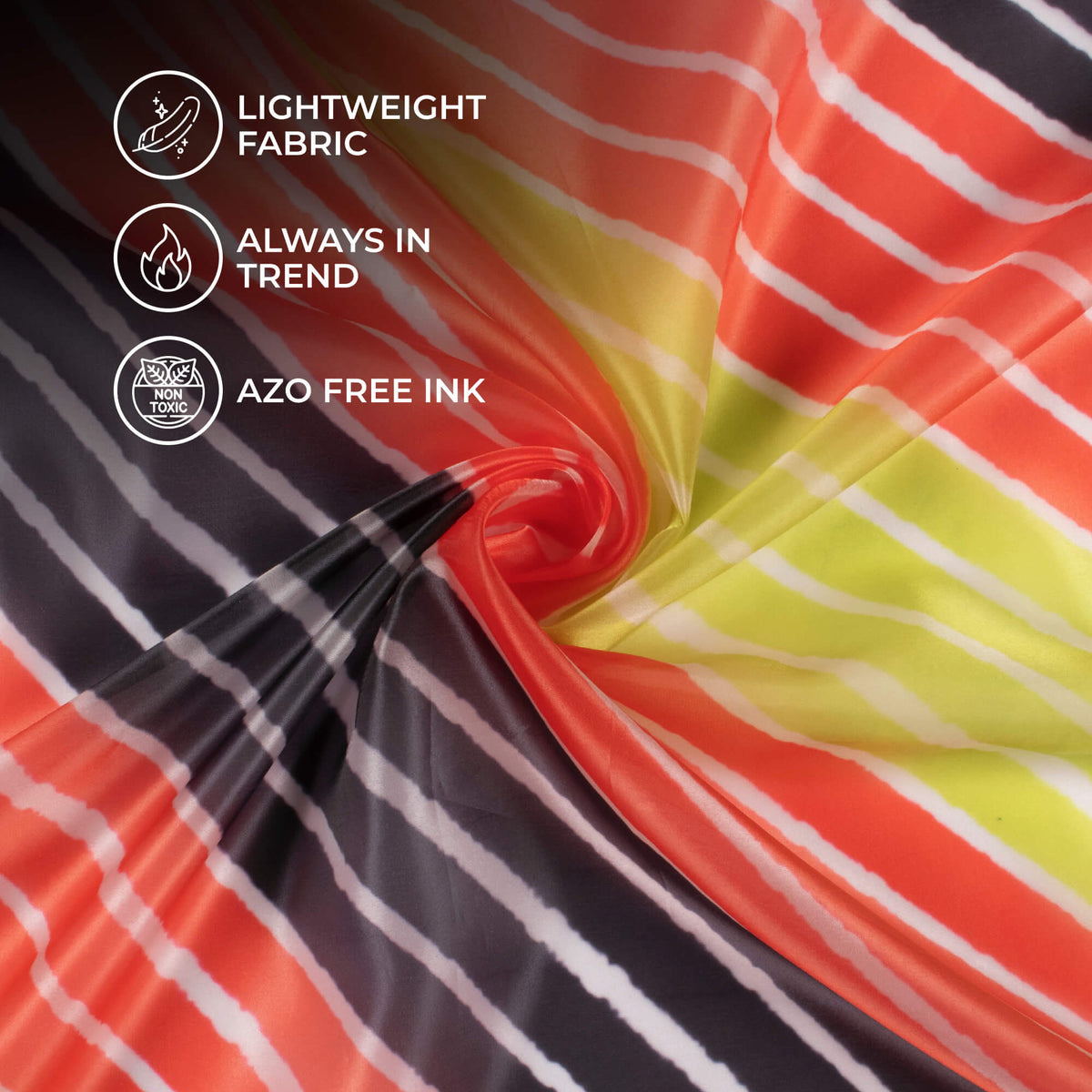 Red And Black Leheriya Pattern Digital Print Organza Satin Fabric