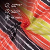 Red And Black Leheriya Pattern Digital Print Organza Satin Fabric