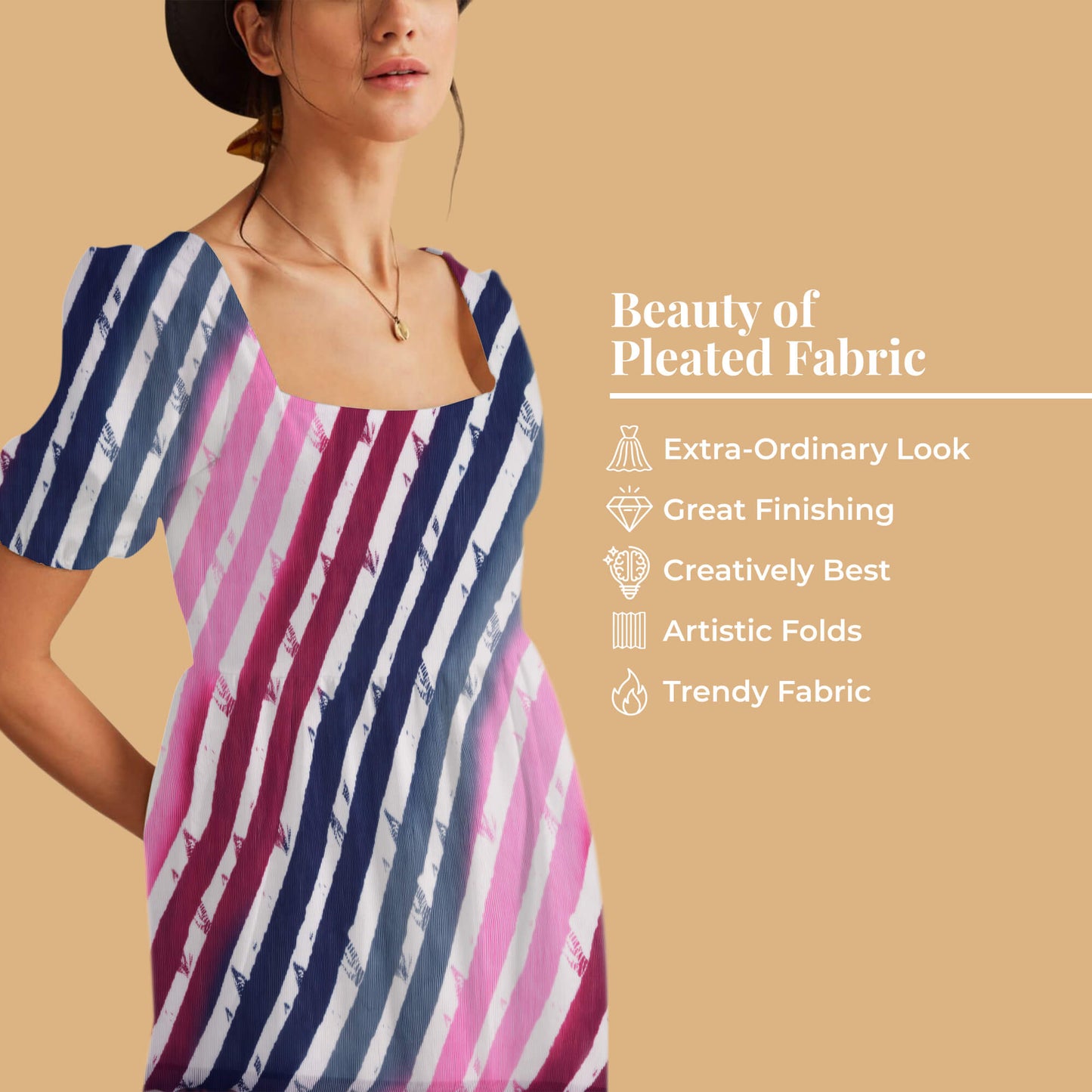 Taffy Pink And Grey Leheriya Pattern Digital Print Georgette Pleated Fabric