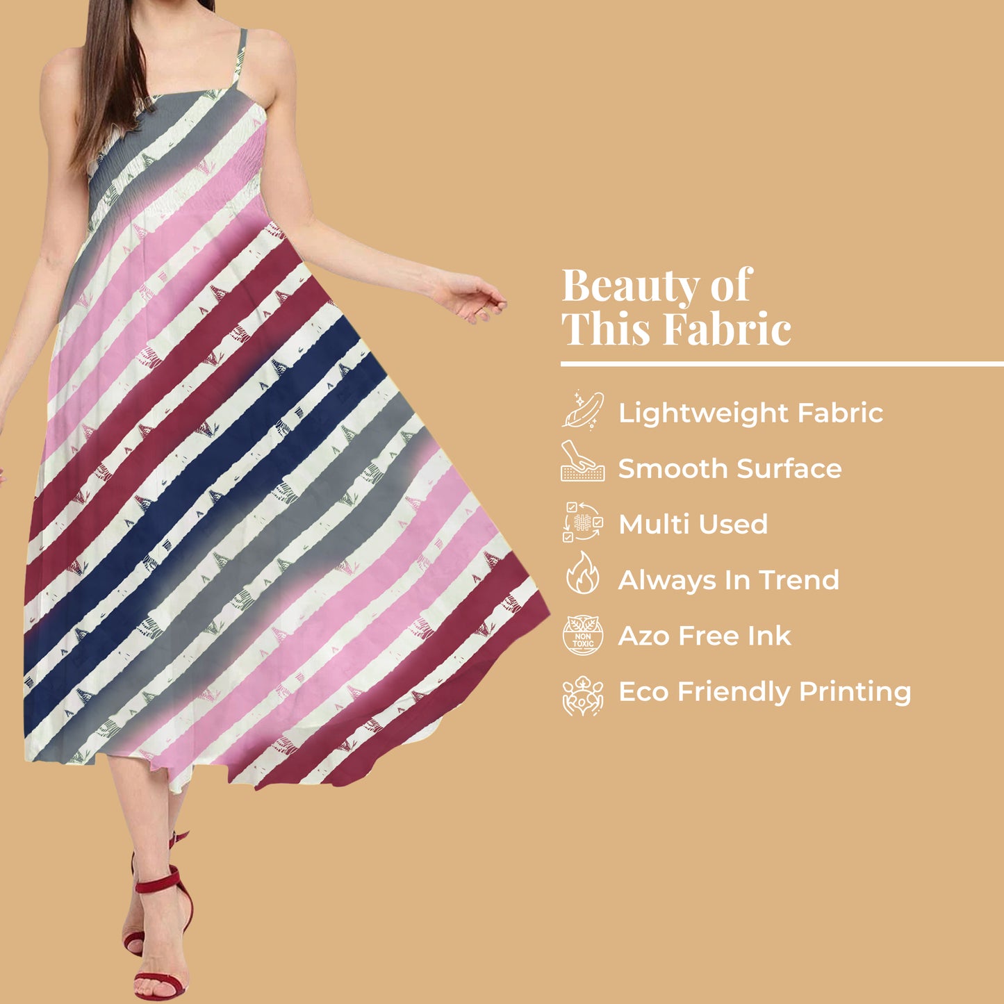 Taffy Pink and Grey Leheriya Pattern Digital Print Organza Satin Fabric