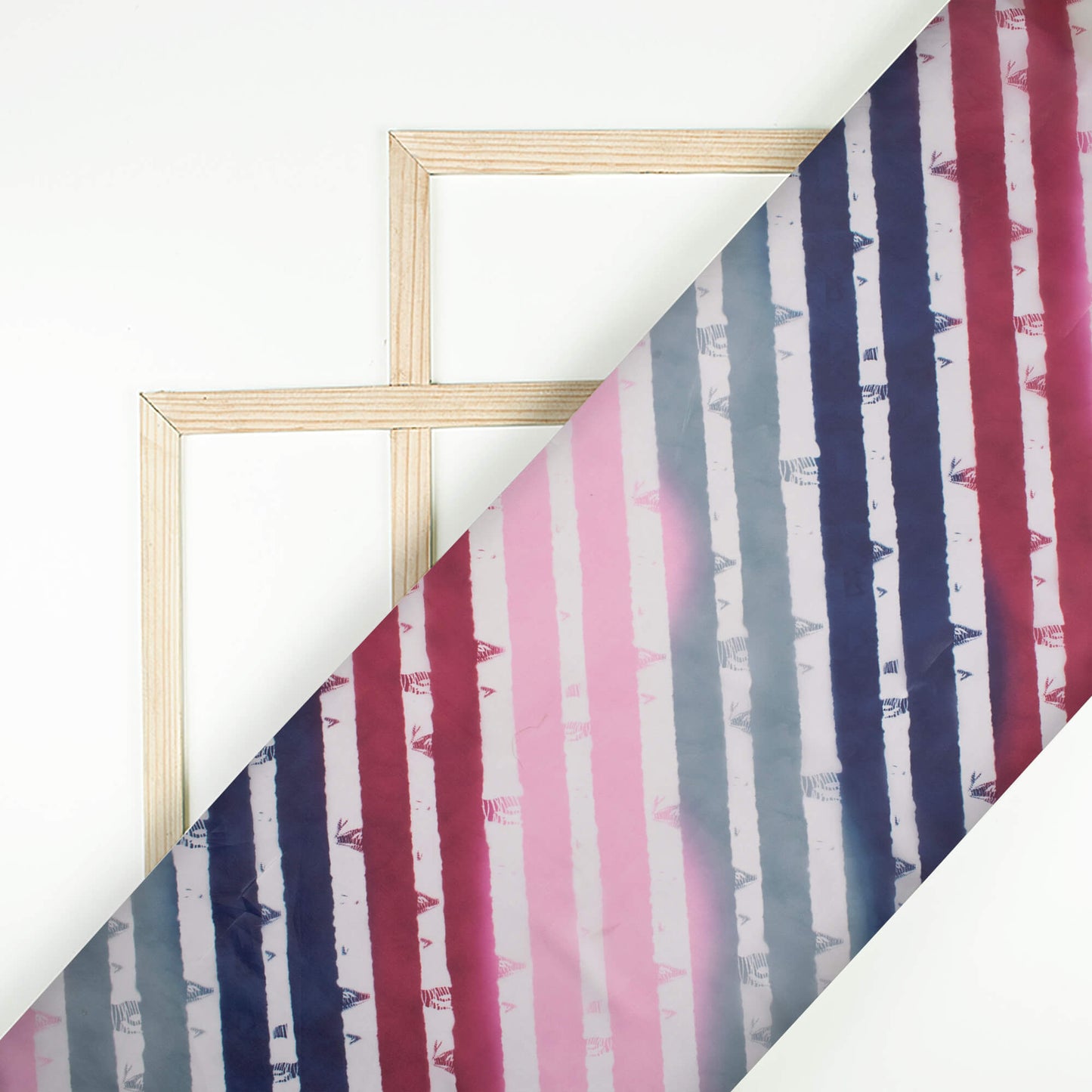 Taffy Pink and Grey Leheriya Pattern Digital Print Organza Satin Fabric