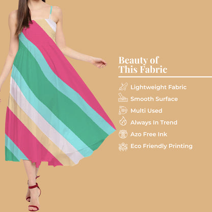 Fuchsia And Mint Green Leheriya Pattern Digital Print Organza Satin Fabric