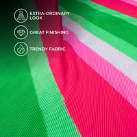 Punch Pink And Green Leheriya Pattern Digital Print Georgette Pleated Fabric