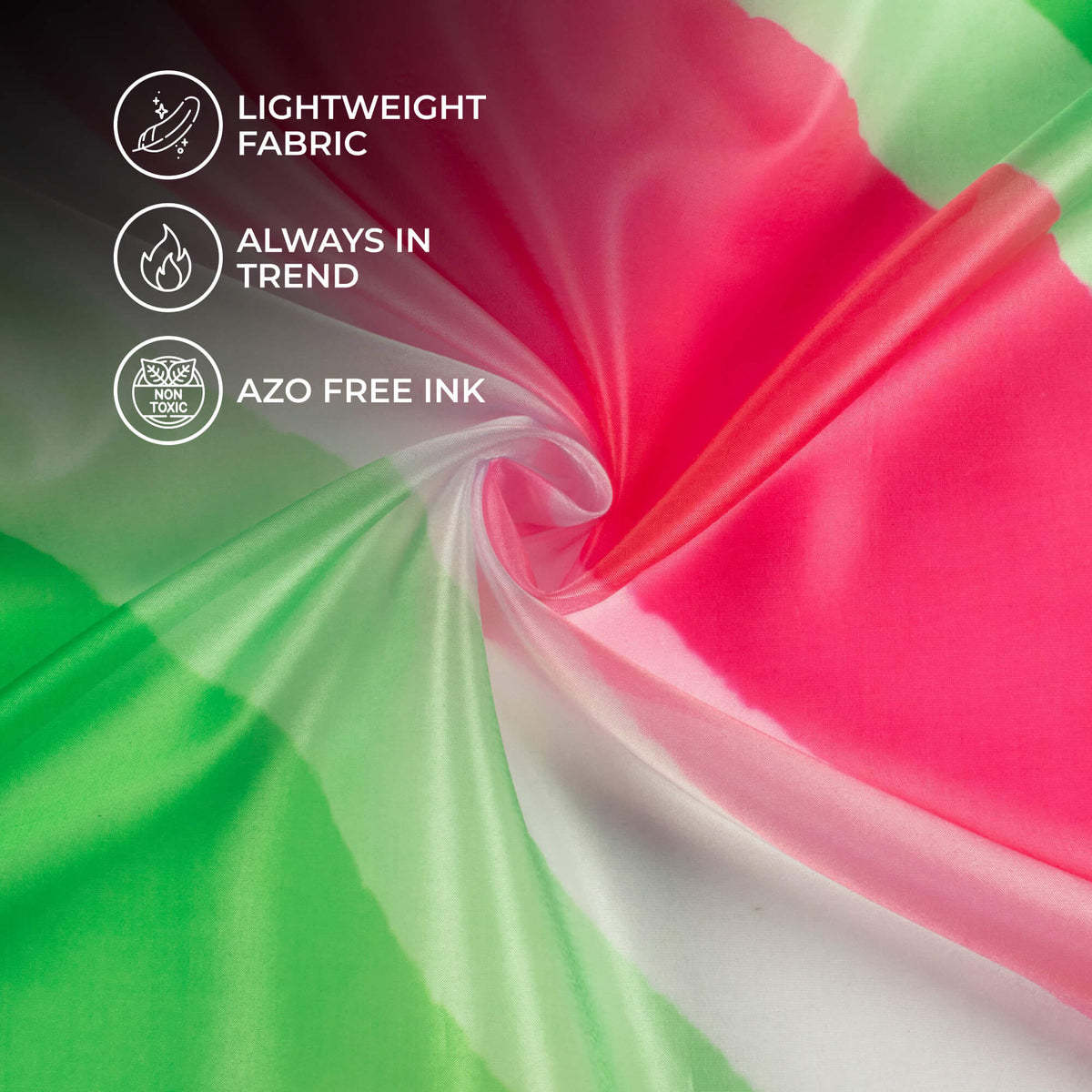 Fuchsia And Kelly Green Leheriya Pattern Digital Print Organza Satin Fabric