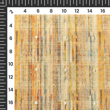 Corn Yellow And Orange Abstract Pattren Schiffli Trellis Zari Sequins Embroidery Digital Print Rayon Fabric