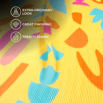 Mellow Yellow And Orange Polka Dots Pattern Digital Print Georgette Pleated Fabric