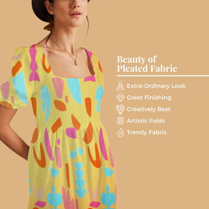 Mellow Yellow And Orange Polka Dots Pattern Digital Print Georgette Pleated Fabric