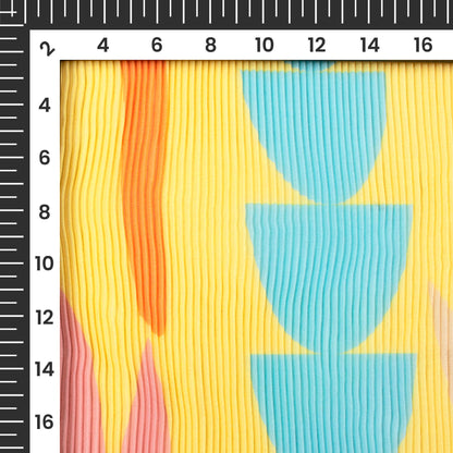 Mellow Yellow And Orange Polka Dots Pattern Digital Print Georgette Pleated Fabric