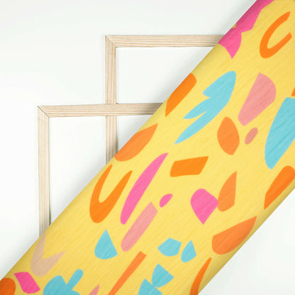Mellow Yellow And Orange Polka Dots Pattern Digital Print Georgette Pleated Fabric