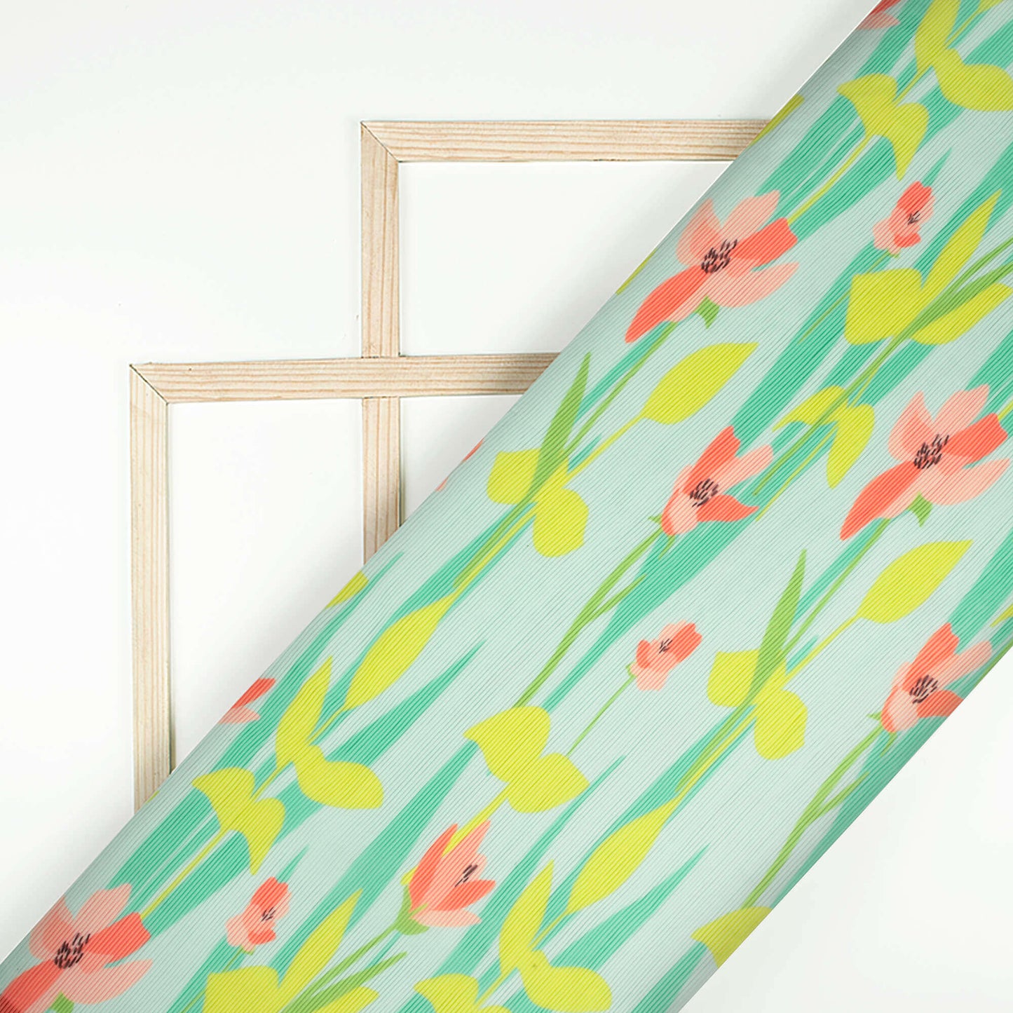 Pastel Blue And Lemon Yellow Floral Pattern Digital Print Georgette Pleated Fabric