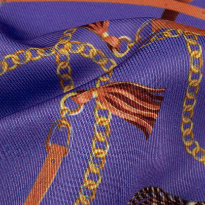 Royal Purple And Brown Chain Pattern Digital Print Twill Fabric (Width 56 Inches)
