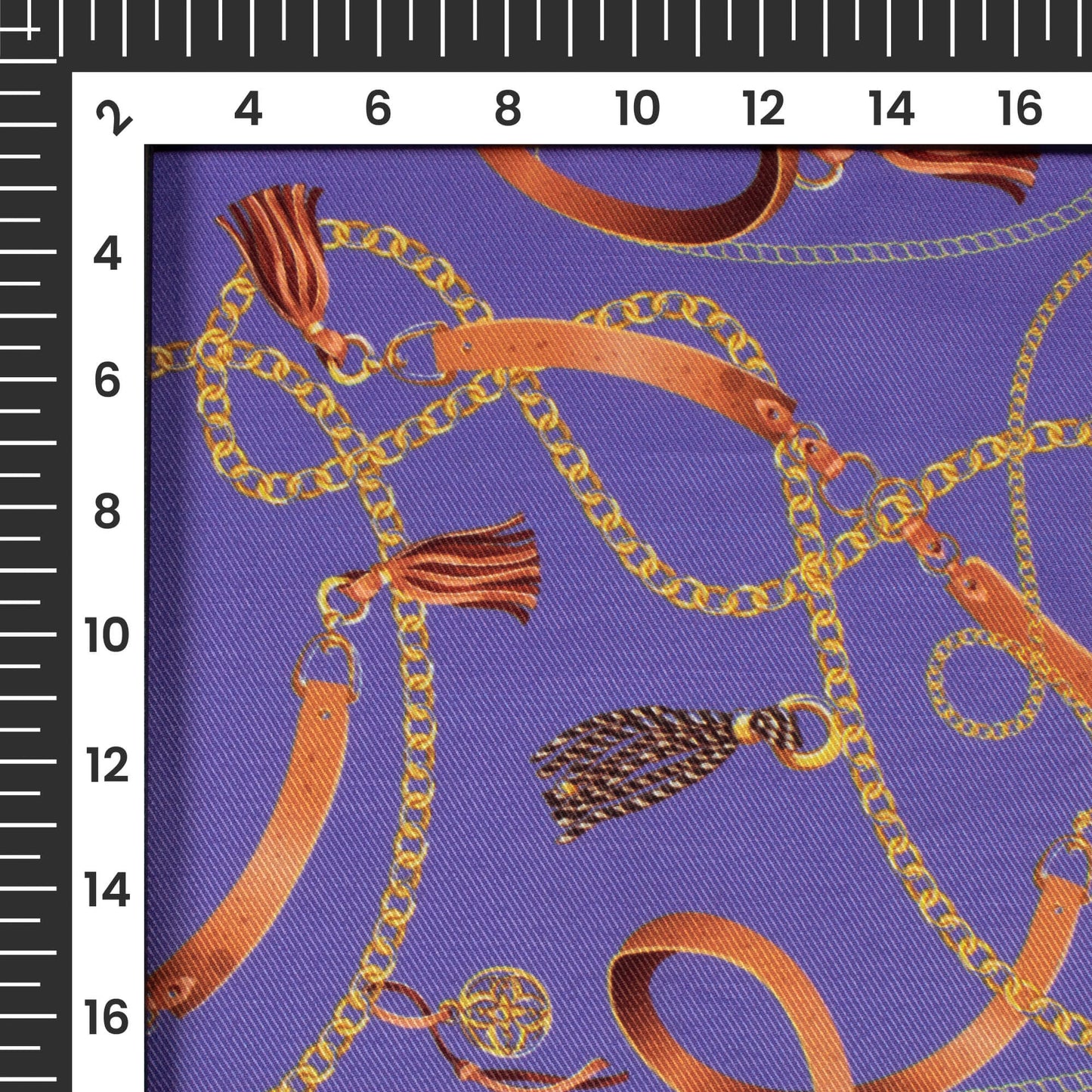 Royal Purple And Brown Chain Pattern Digital Print Twill Fabric (Width 56 Inches)