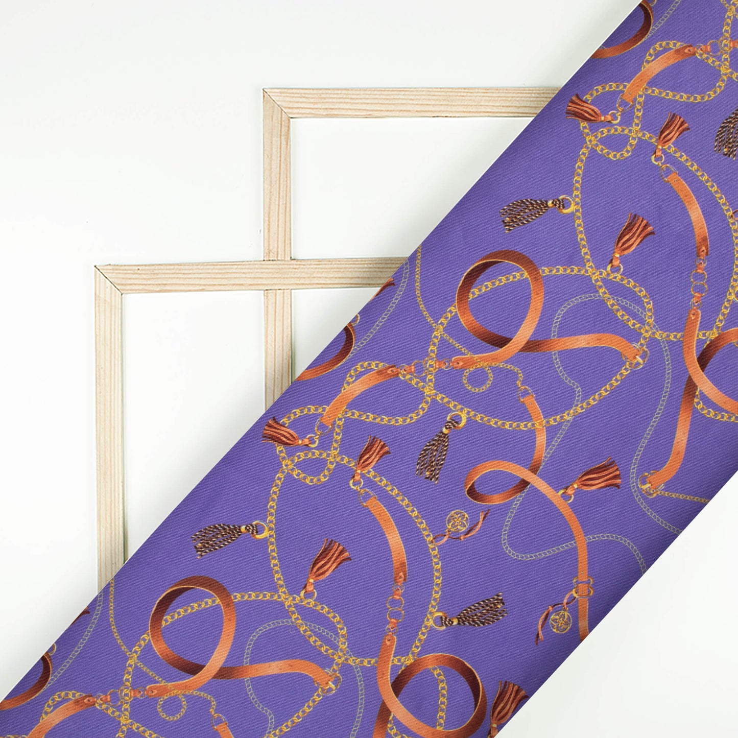 Royal Purple And Brown Chain Pattern Digital Print Twill Fabric (Width 56 Inches)