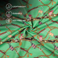 Paris Green And Yellow Chain Pattern Digital Print Twill Fabric (Width 56 Inches)