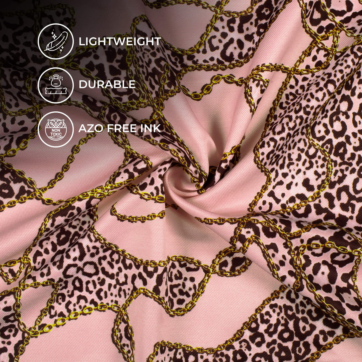 Pale Pink And Black Chain attern Digital Print Twill Fabric (Width 56 Inches)