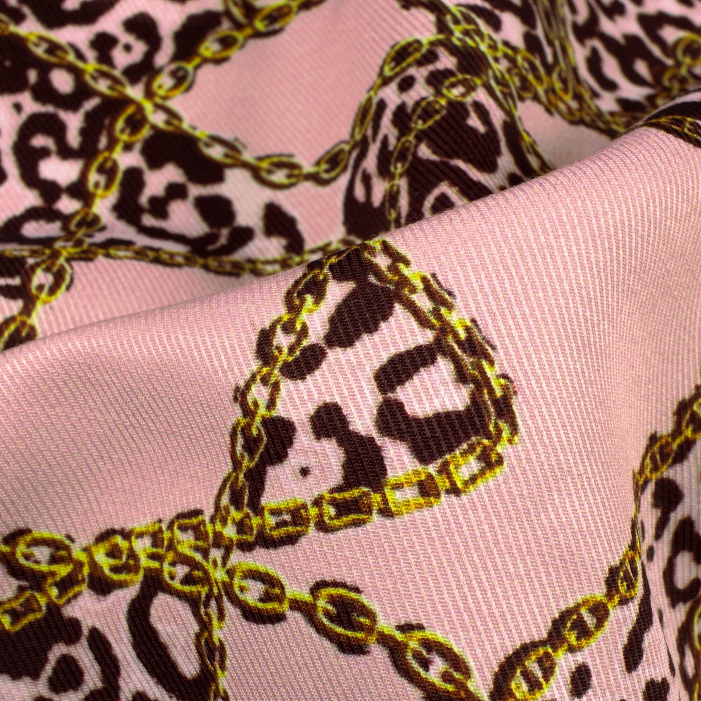 Pale Pink And Black Chain attern Digital Print Twill Fabric (Width 56 Inches)