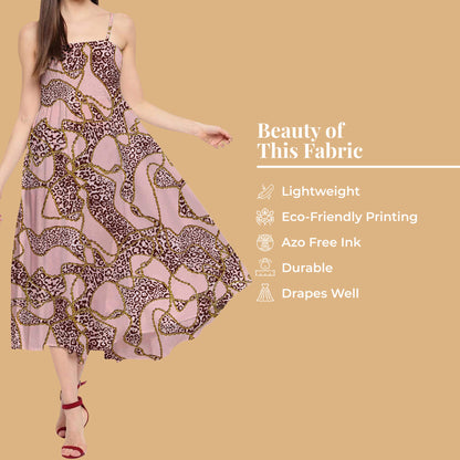 Pale Pink And Black Chain attern Digital Print Twill Fabric (Width 56 Inches)