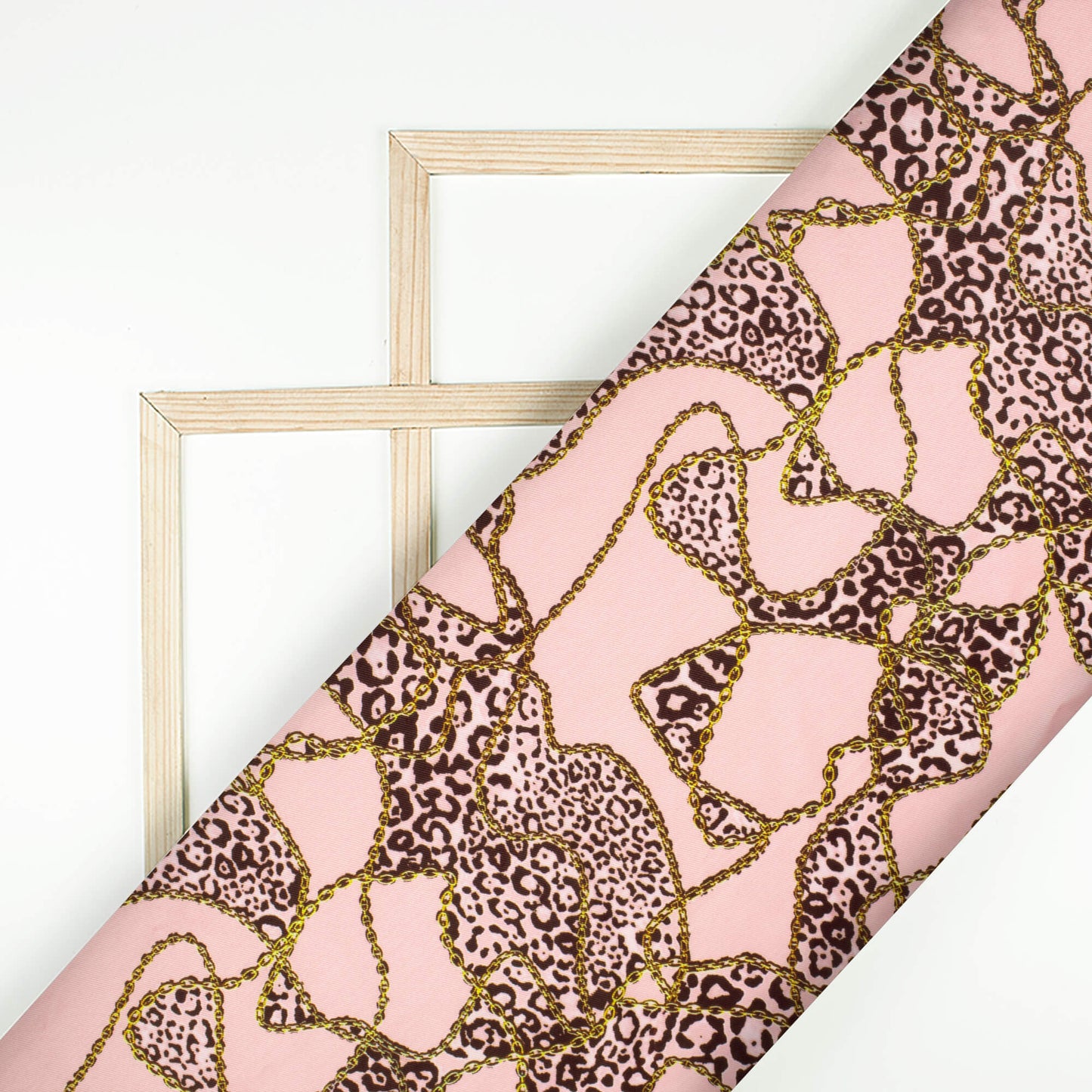 Pale Pink And Black Chain attern Digital Print Twill Fabric (Width 56 Inches)