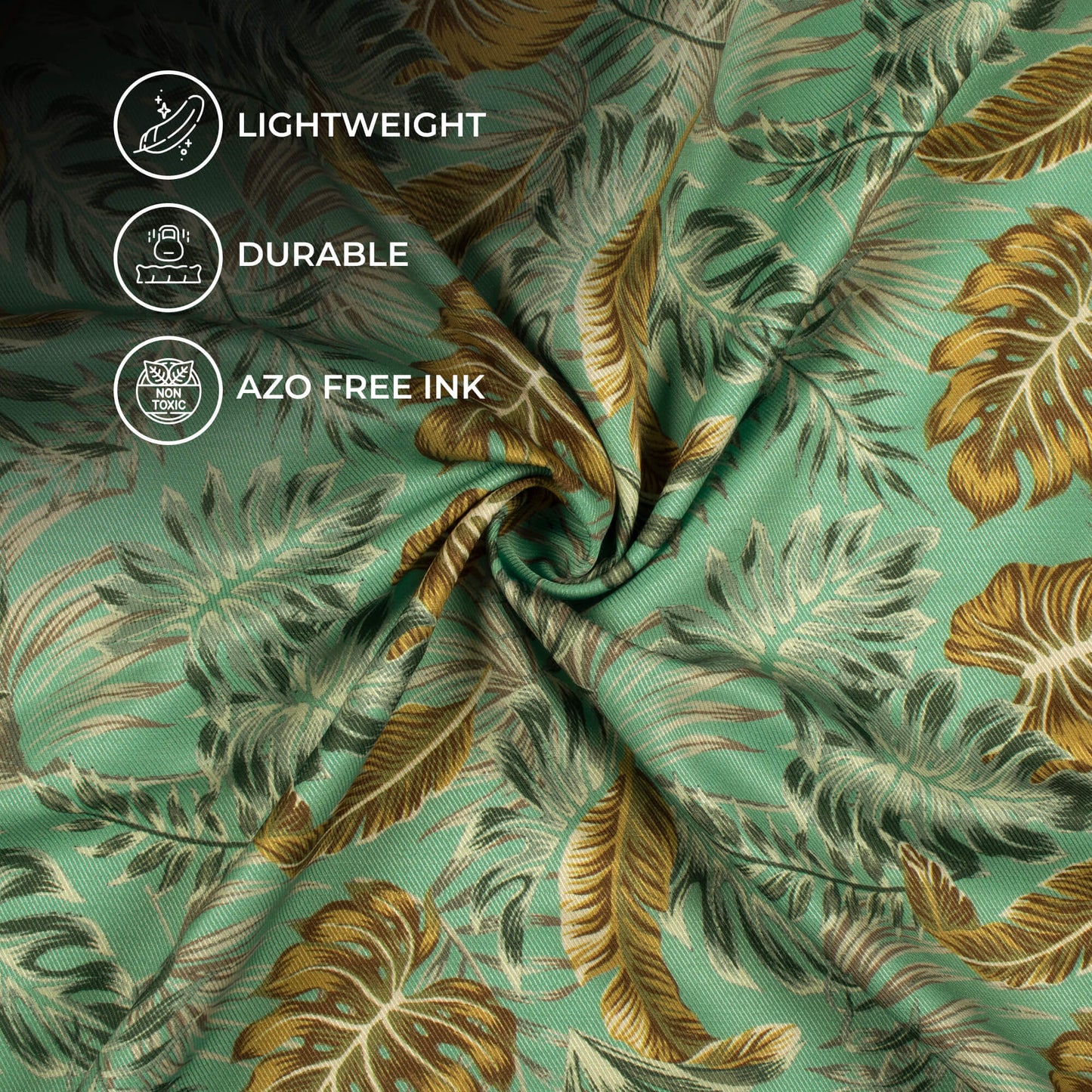 Russian Green And Dijon Yellow Tropical Pattern Digital Print Twill Fabric (Width 56 Inches)