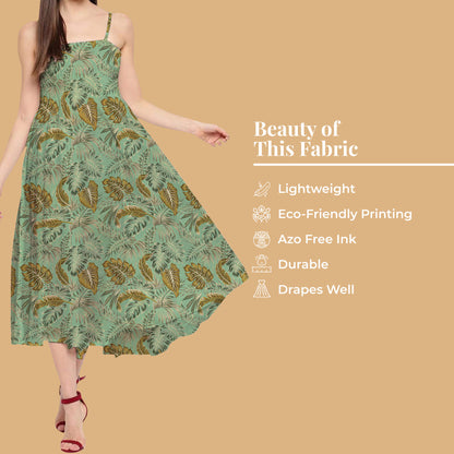 Russian Green And Dijon Yellow Tropical Pattern Digital Print Twill Fabric (Width 56 Inches)