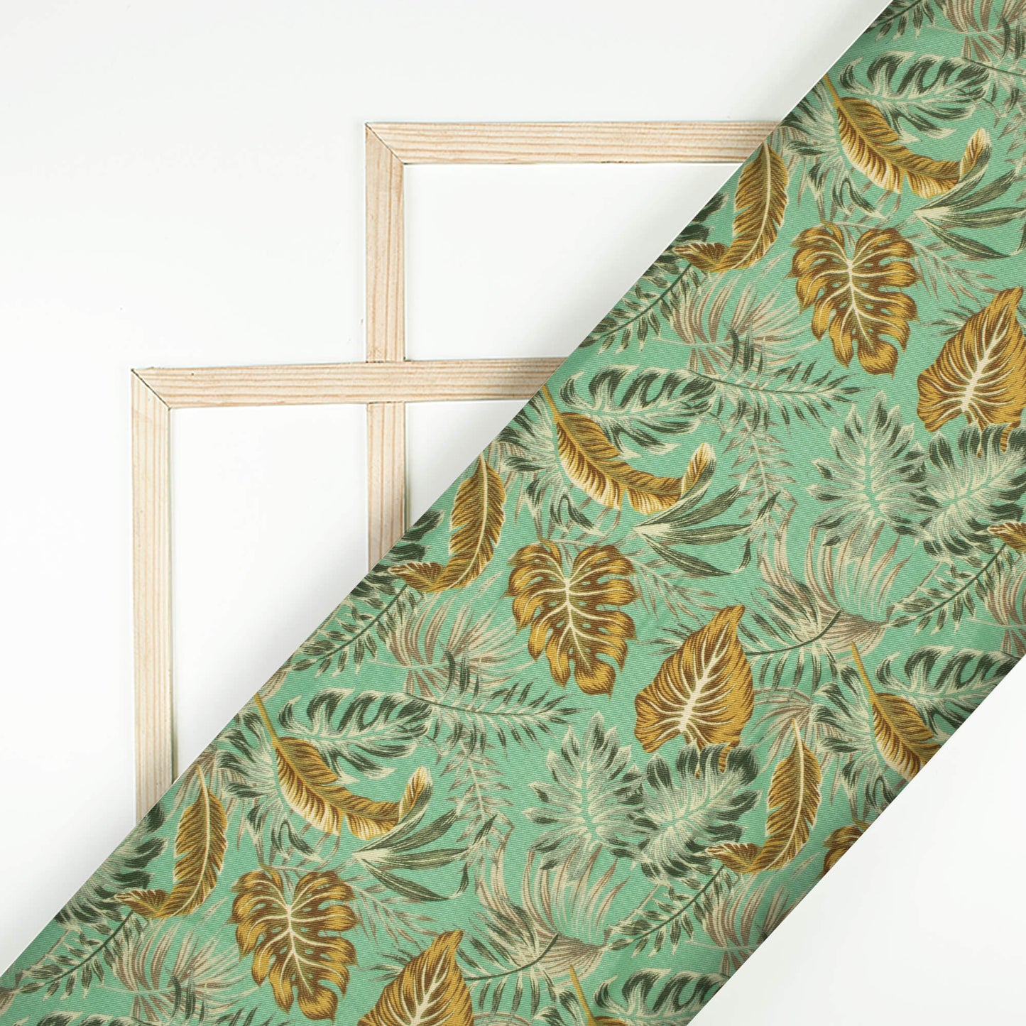 Russian Green And Dijon Yellow Tropical Pattern Digital Print Twill Fabric (Width 56 Inches)