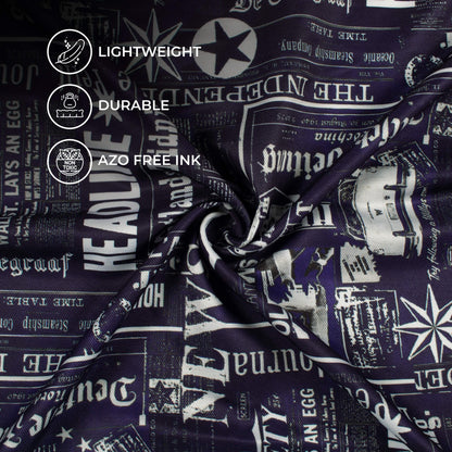 Oxford Blue And Off White Quirky Pattern Digital Print Twill Fabric (Width 56 Inches)