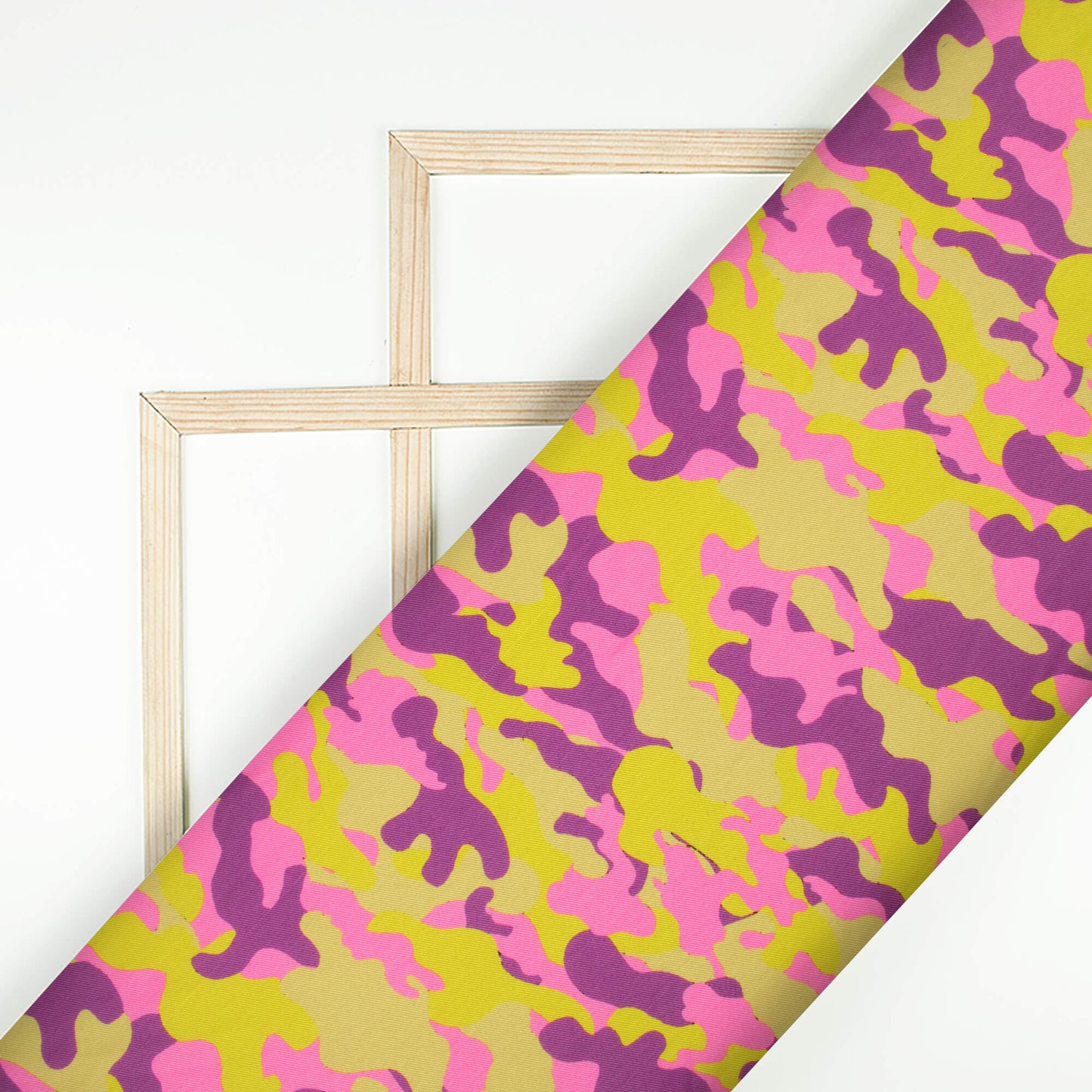 Taffy Pink And Yellow Camouflage Pattern Digital Print Twill Fabric (Width 56 Inches)