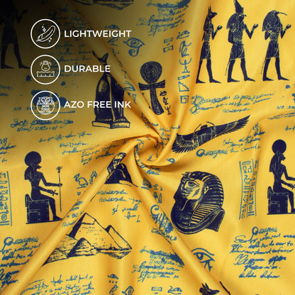 Mustard Yellow And Black Egyptian Pattern Digital Print Twill Fabric (Width 56 Inches)