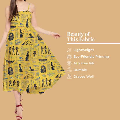 Mustard Yellow And Black Egyptian Pattern Digital Print Twill Fabric (Width 56 Inches)