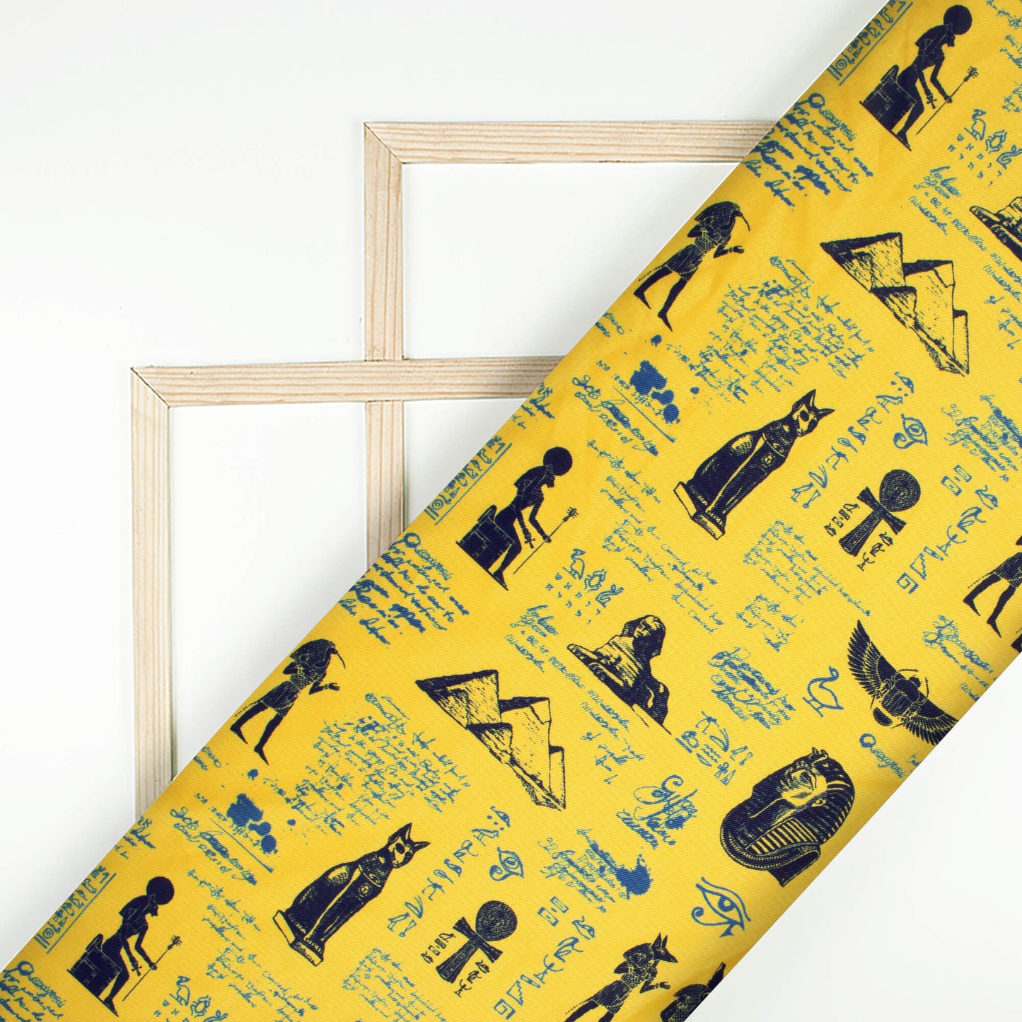 Mustard Yellow And Black Egyptian Pattern Digital Print Twill Fabric (Width 56 Inches)