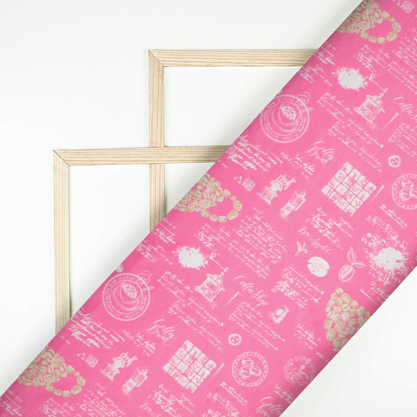 Taffy Pink And White Quiky Pattern Digital Print Twill Fabric (Width 56 Inches)