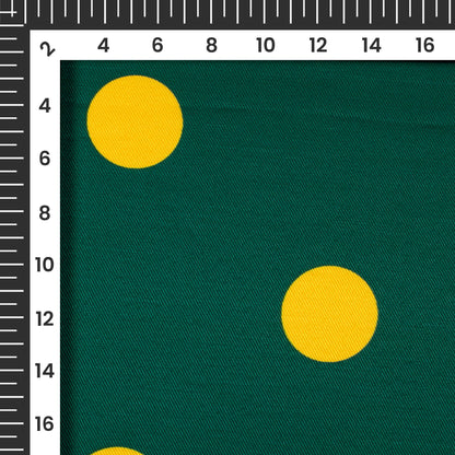 Teal Green And Yellow Polka Dots Pattern Digital Print Twill Fabric (Width 56 Inches)