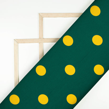 Teal Green And Yellow Polka Dots Pattern Digital Print Twill Fabric (Width 56 Inches)