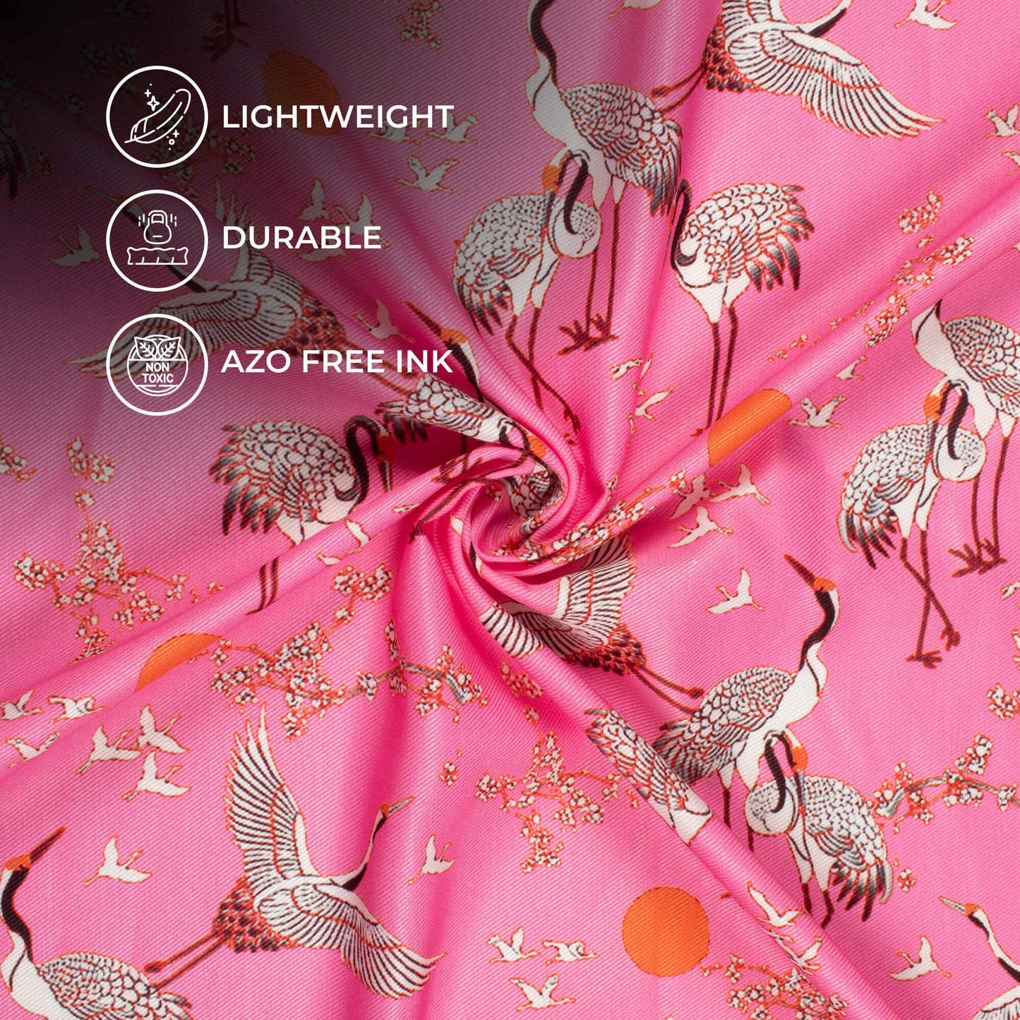 Taffy Pink And Off White Bird Pattern Digital Print Twill Fabric (Width 56 Inches)
