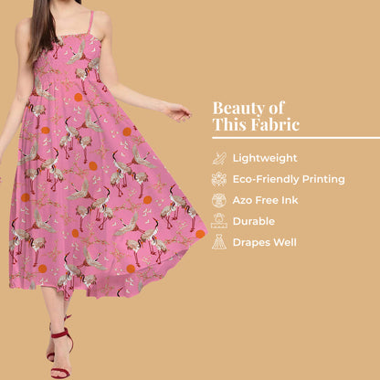 Taffy Pink And Off White Bird Pattern Digital Print Twill Fabric (Width 56 Inches)