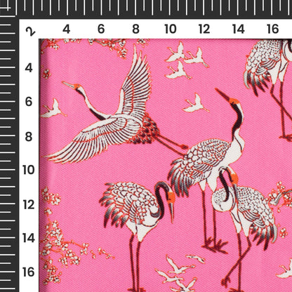 Taffy Pink And Off White Bird Pattern Digital Print Twill Fabric (Width 56 Inches)
