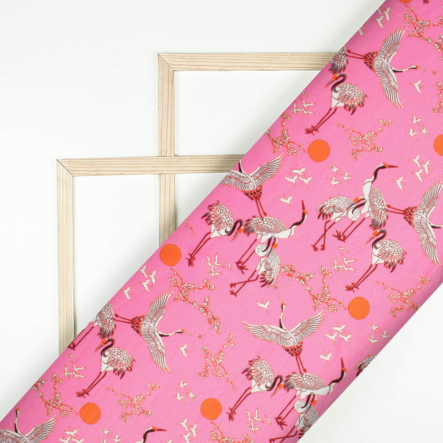 Taffy Pink And Off White Bird Pattern Digital Print Twill Fabric (Width 56 Inches)