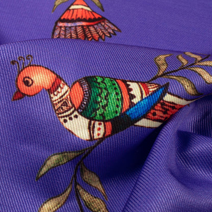 Violet Purple And Burnt Orange Bird Pattern Digital Print Twill Fabric (Width 56 Inches)